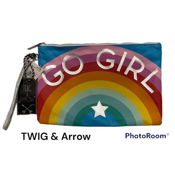 NWT Twig & Arrow Rainbow And Silver Go Girl Multipurpose Cosmetic Bag - Picture 2 of 11